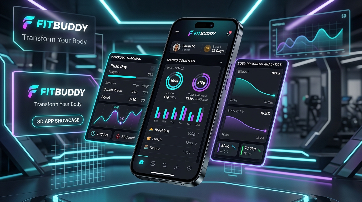 Fitbuddy Fitness App Mockup on Google Play Store
